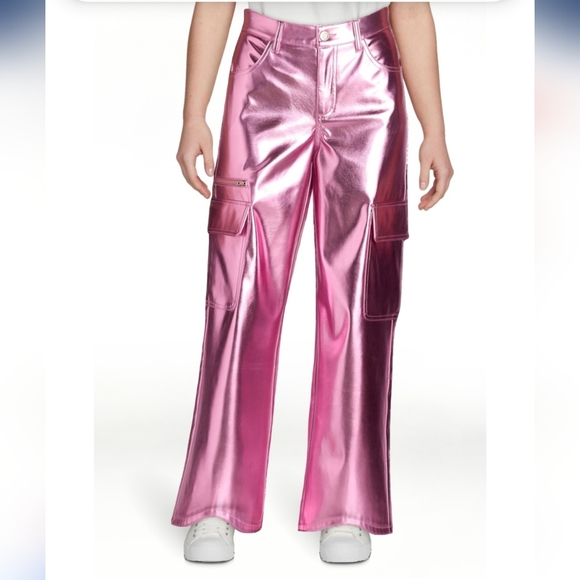 No Boundaries Pink High Rise Metallic Wide Leg Cargo Pants Sz XXS (00) NWT - Picture 3 of 3